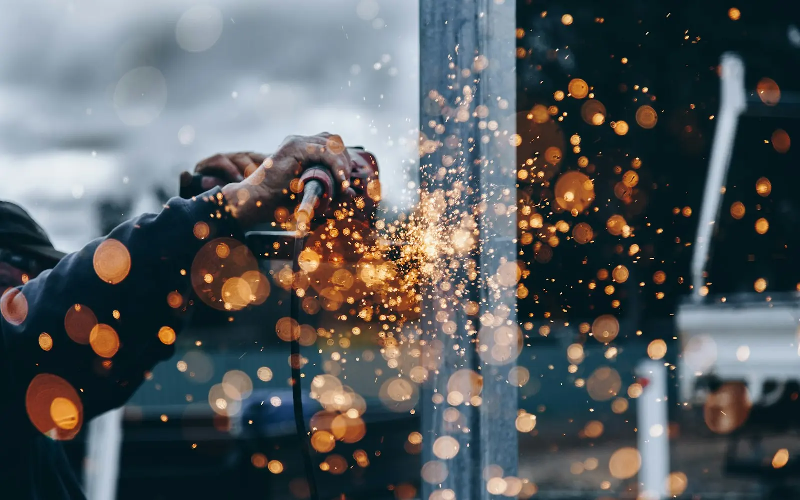 Metalwork sparks on a fabrication job